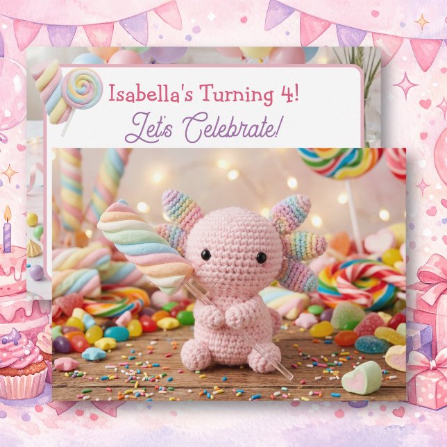 Crocheted Axolotl Pastel Candy Birthday Invitation (Creator Uploaded)