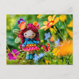 Crocheted Fairy with Yellow Flowers Holiday Postcard