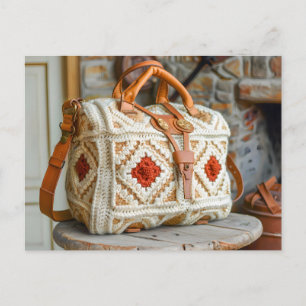 Crocheted Handbag Made From Fine Granny Squares Postcard
