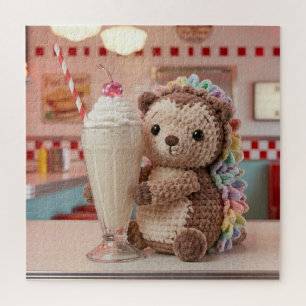 Crocheted Hedgehog and Milkshake at Retro Diner Jigsaw Puzzle