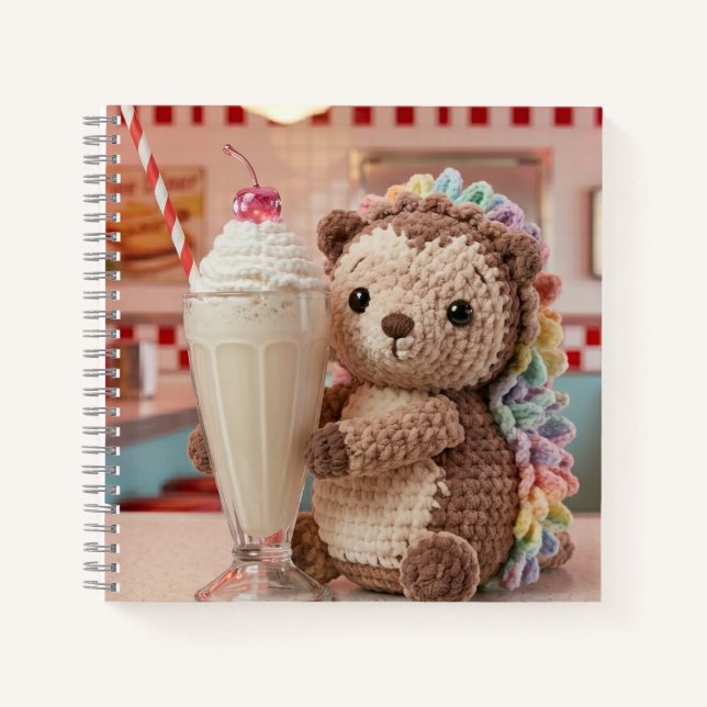 Crocheted Hedgehog and Milkshake at Retro Diner Notebook (Front)