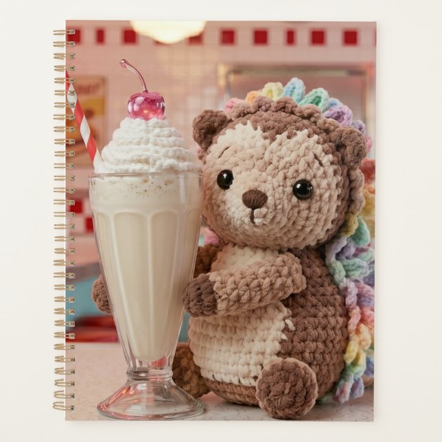 Crocheted Hedgehog and Milkshake at Retro Diner Planner (Front)