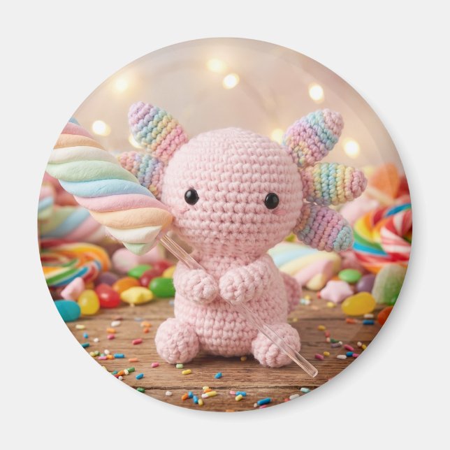 Crocheted Pink Axolotl Pastel Candy  Magnet (Front)