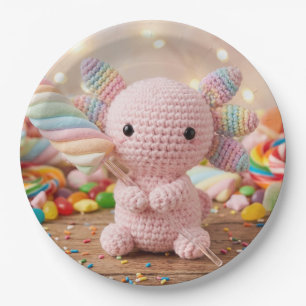 Crocheted Pink Axolotl Pastel Candy Paper Plates