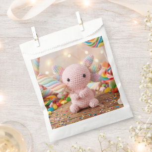 Crocheted Pink Axolotl Pastel Candy Paper Plates Favour Bags