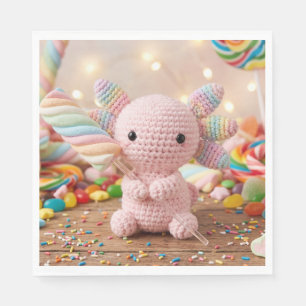 Crocheted Pink Axolotl Pastel Candy Paper Plates Napkin
