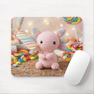 Crocheted Pink Axolotl Pastel Marshmallow Candy   Mouse Pad