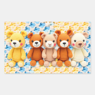 Crocheted Stuffed Animals Blue and Yellow Rectangular Sticker