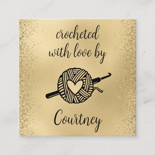 Crocheted With Love Square Business Card (Front)