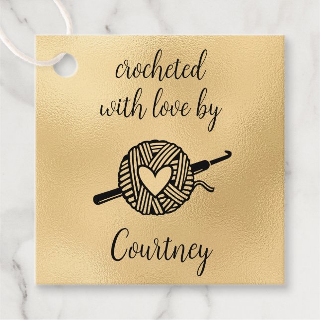 Crocheted With Love Square Favour Tags (Front)