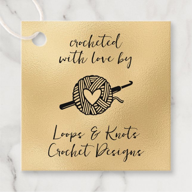 Crocheted With Love Square Favour Tags (Front)