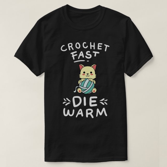 Crocheting Crochet Hook Cat T-Shirt (Design Front)