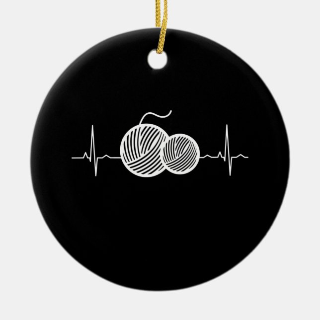 Crocheting - Crochet Thread Heartbeat Ceramic Tree Decoration (Front)