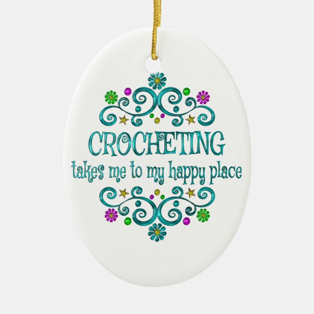 Crocheting Happy Place Ceramic Tree Decoration (Front)