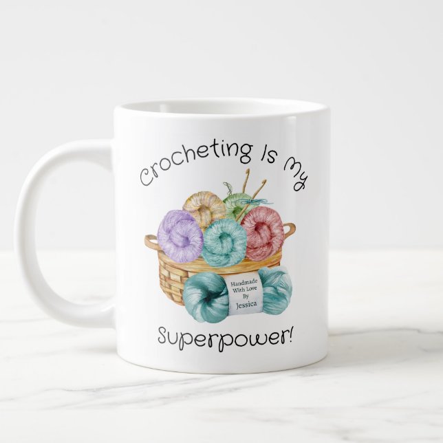 Crocheting Is My Superpower Personalised Large Coffee Mug (Left)