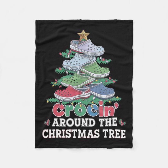 Crockin' Around The Christmas Tree Crocking Around Fleece Blanket (Front)