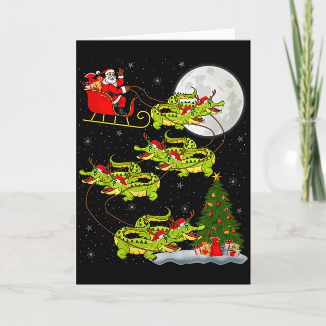 Crocodile Alligators Santa Sleigh Flying Funny Chr Card (Front)