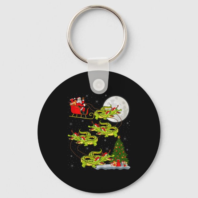 Crocodile Alligators Santa Sleigh Flying Funny Chr Key Ring (Front)