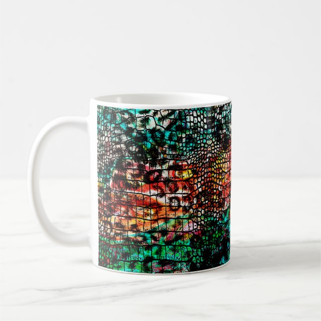 Crocodile and leopard pattern with colourful abstr coffee mug (Left)