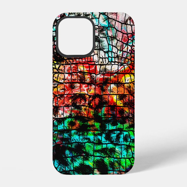 Crocodile and leopard pattern with colourful abstr iPhone case (Back)