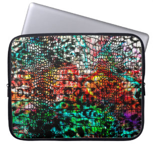 Crocodile and leopard pattern with colourful abstr laptop sleeve