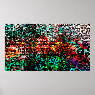 Crocodile and leopard pattern with colourful abstr poster