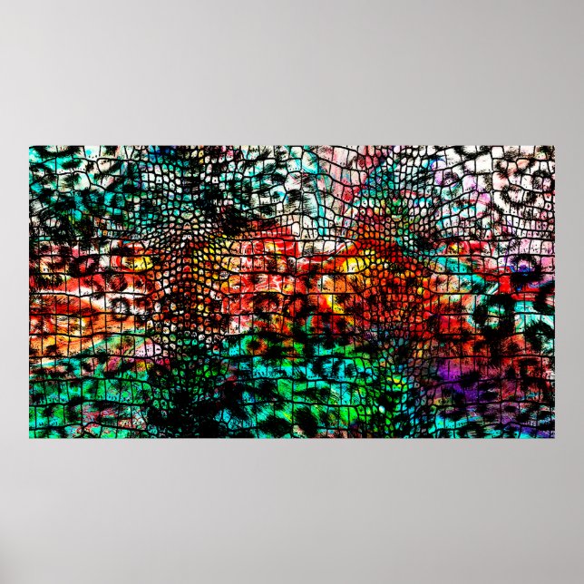 Crocodile and leopard pattern with colourful abstr poster (Front)