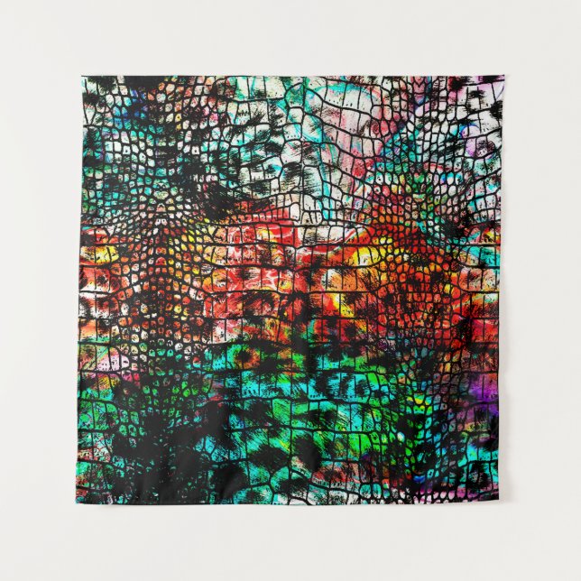Crocodile and leopard pattern with colourful abstr tapestry (Front)