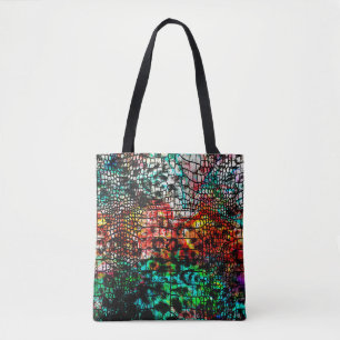 Crocodile and leopard pattern with colourful abstr tote bag
