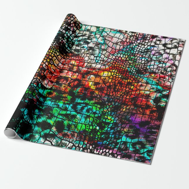 Crocodile and leopard pattern with colourful abstr wrapping paper (Unrolled)