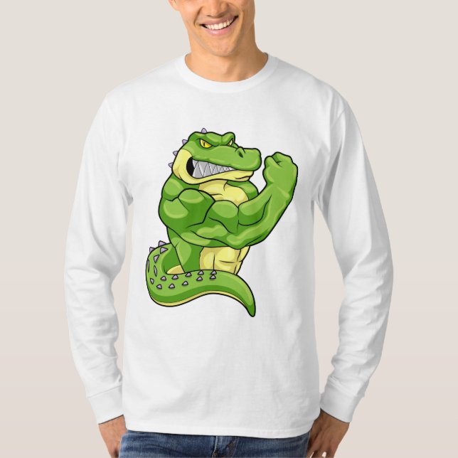 Crocodile as Bodybuilder & big Muscles T-Shirt (Front)