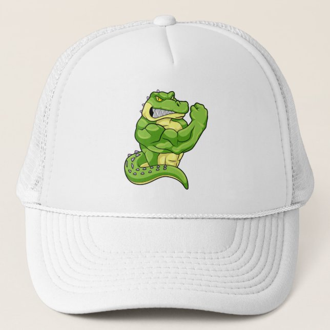 Crocodile as Bodybuilder with big Muscles Trucker Hat (Front)
