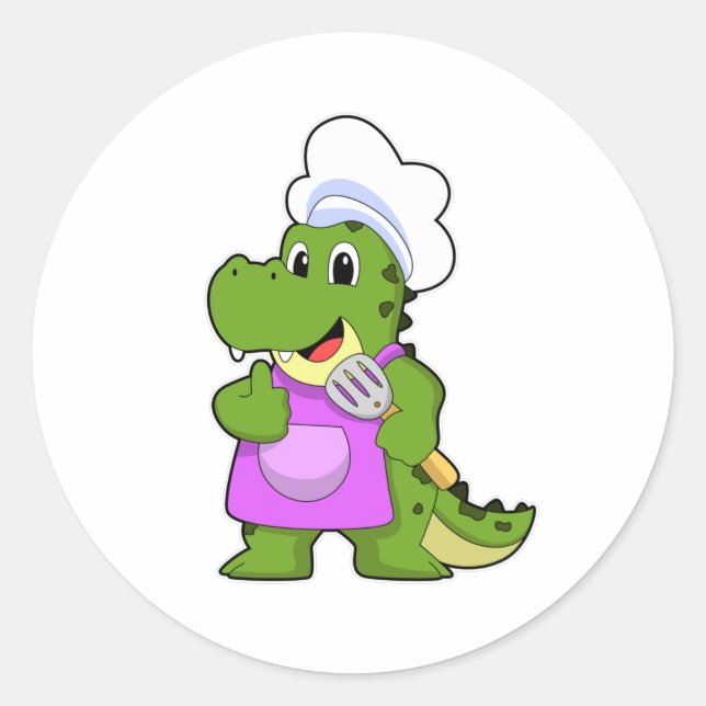 Crocodile as Cook with Spatula Classic Round Sticker (Front)