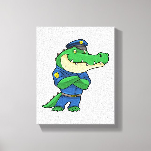 Crocodile as Police officer with Uniform Canvas Print (Front)