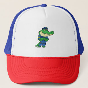 Crocodile as Police officer with Uniform Trucker Hat