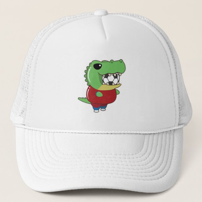 Crocodile as Soccer player with Soccer ball Trucker Hat (Front)