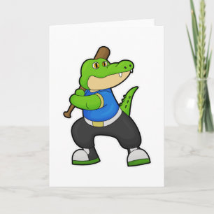 Crocodile at Baseball with Baseball bat Card