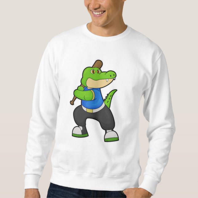 Crocodile at Baseball with Baseball bat Sweatshirt (Front)