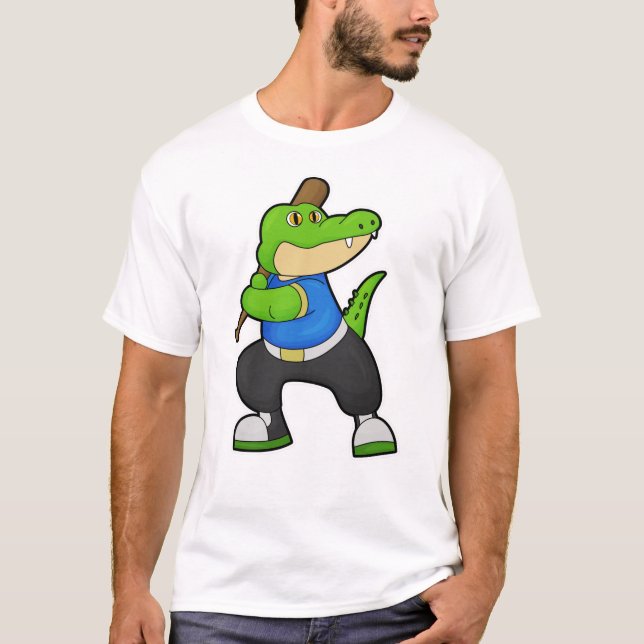 Crocodile at Baseball with Baseball bat T-Shirt (Front)
