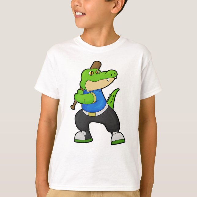 Crocodile at Baseball with Baseball bat T-Shirt (Front)