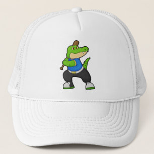 Crocodile at Baseball with Baseball bat Trucker Hat