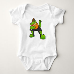 Crocodile at Cricket with Cricket bat Baby Bodysuit
