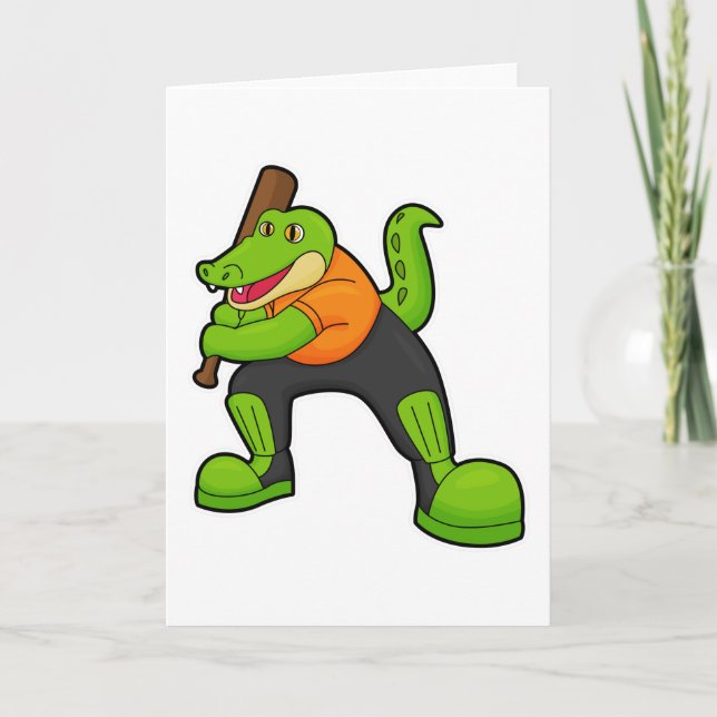 Crocodile at Cricket with Cricket bat Card (Front)