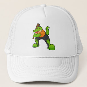 Crocodile at Cricket with Cricket bat Trucker Hat