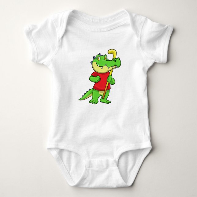Crocodile at Field hockey with Hockey stick Baby Bodysuit (Front)