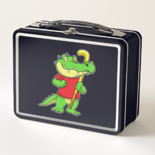 Crocodile at Field hockey with Stick Metal Lunch Box