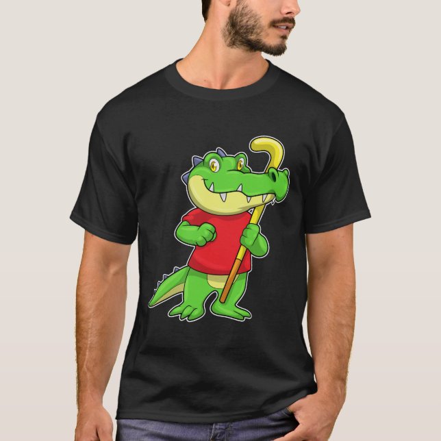 Crocodile at Field hockey with Stick T-Shirt (Front)