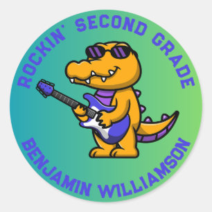 Crocodile Back To School Customized Grade Name Classic Round Sticker