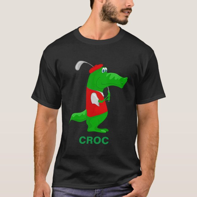 Crocodile Cartoon Golfer Personalise Name T-Shirt (Front)