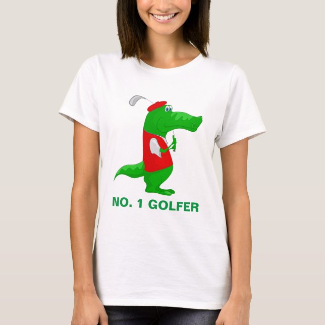 Crocodile Cartoon Golfer T-Shirt (Front)